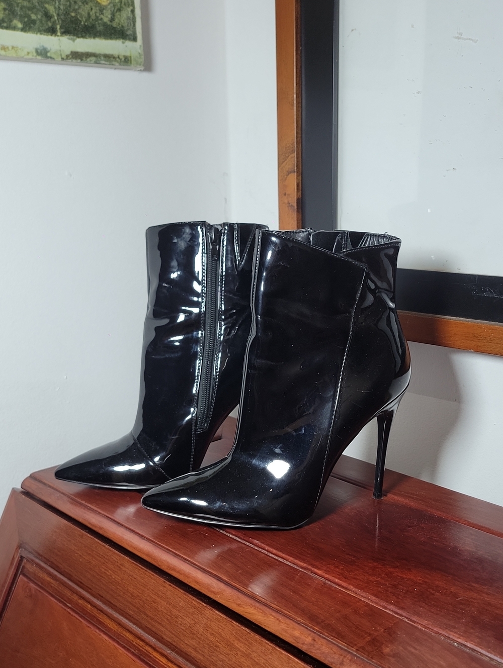 Black Pointed-Toe Stiletto Ankle Boots